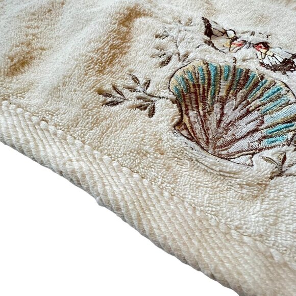 Vtg Butterfly Seashell Embroidered Towel Bath Fingertip Set Rope Trim - Picture 6 of 16